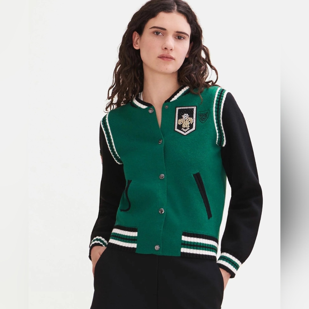 MAJE Mat Varsity Bomber Jacket
